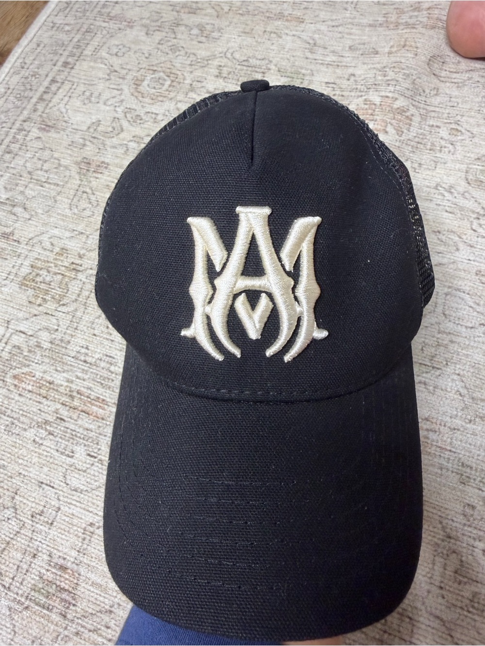 AMIRI Black Mesh Trucker Cap with Cream Logo